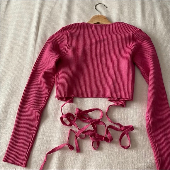 NWT Lulu’s Pink Ribbed Knit Wrapped Waist Crop Top - Picture 10 of 12